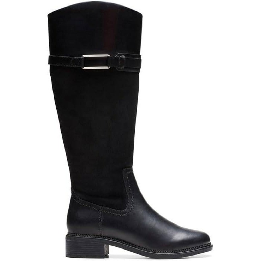 Clarks Womens‎ Black Leather Suede Tall Knee High Riding Boots Size 7.5 NEW
